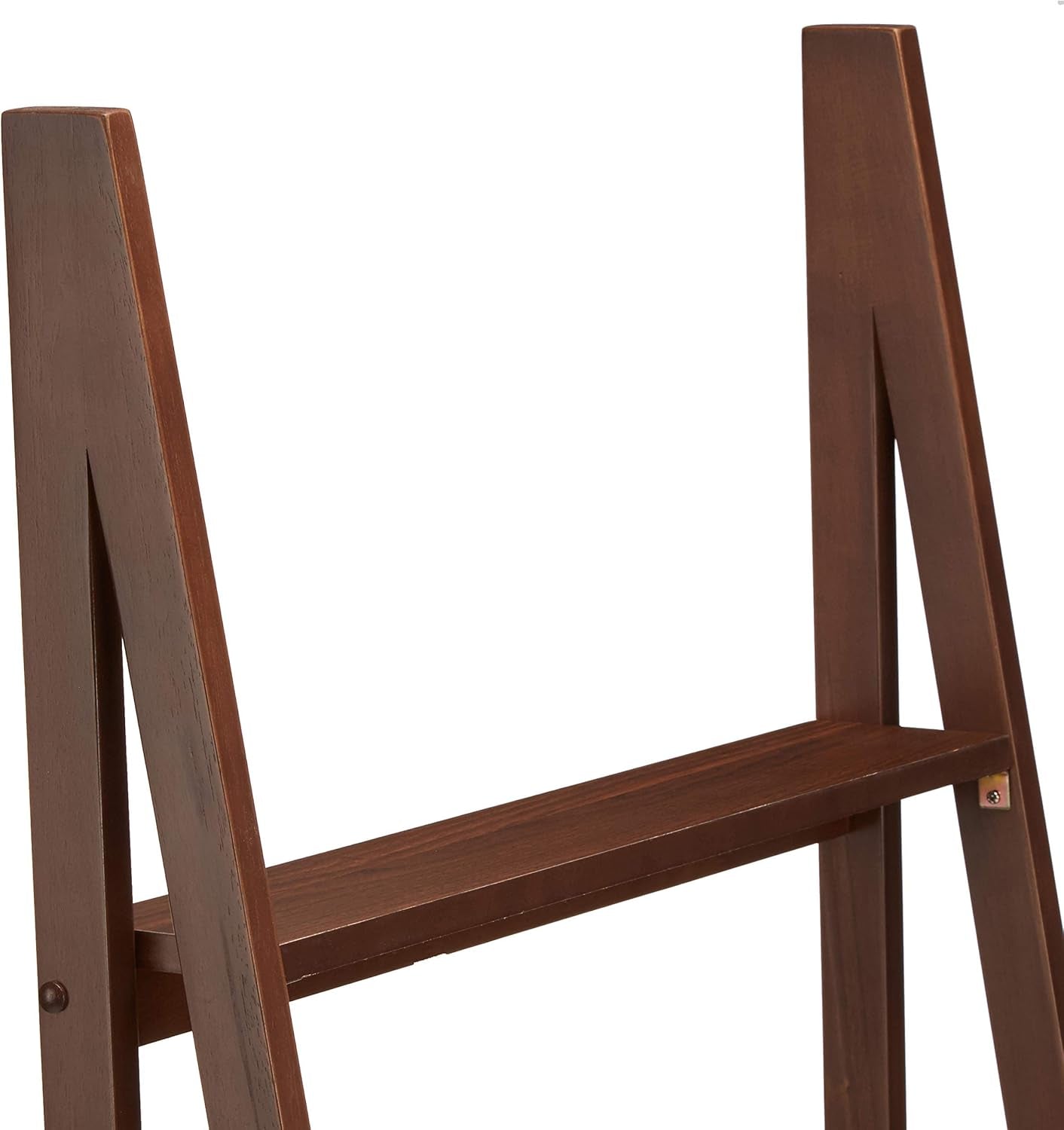 5 Tier Walnut Rubberwood Ladder Bookshelf Organizer-4