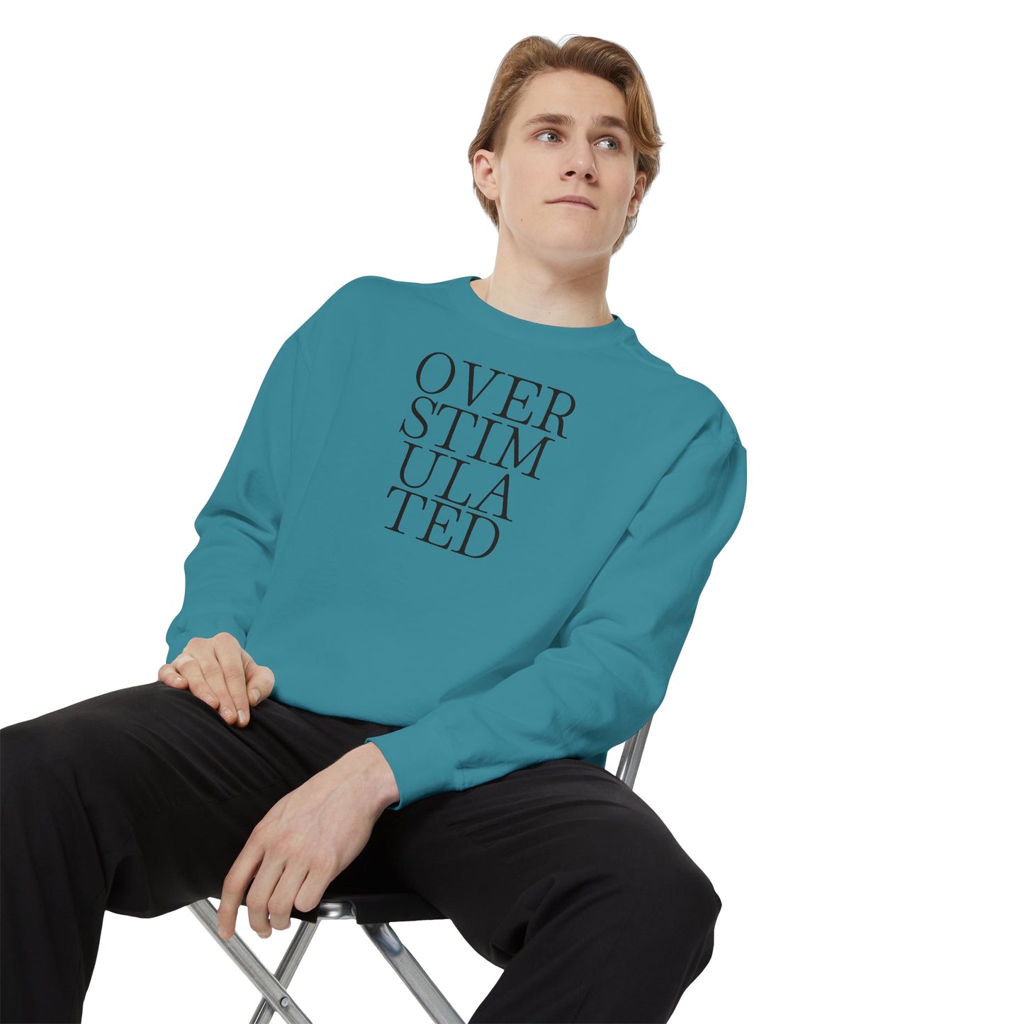 Oversimulated Text Sweatshirt — Minimalist Typographic Crewneck