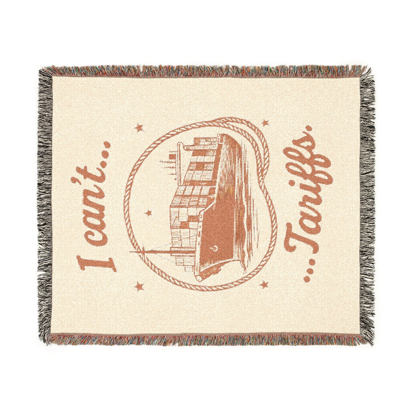 Woven Blanket — "I can't... Tariffs." Retro Ship Graphic Throw