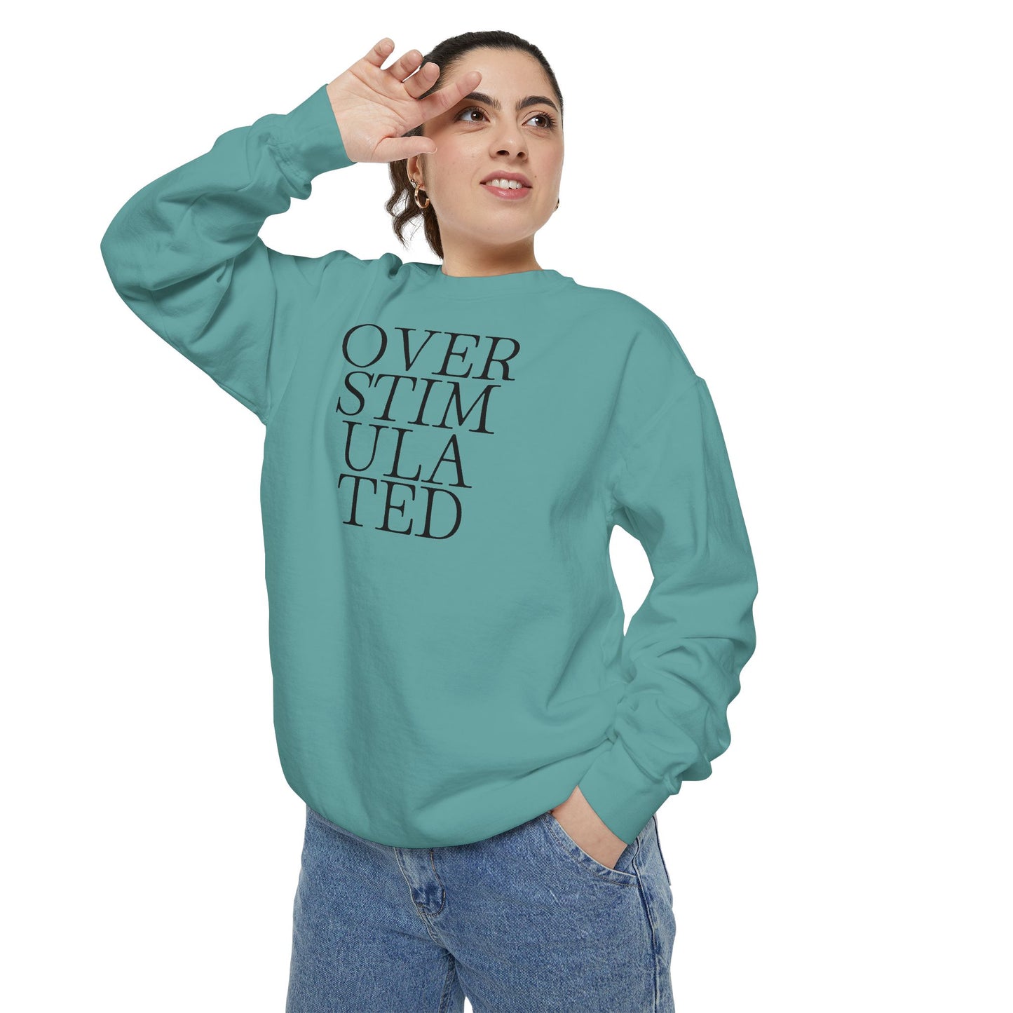 Oversimulated Text Sweatshirt — Minimalist Typographic Crewneck
