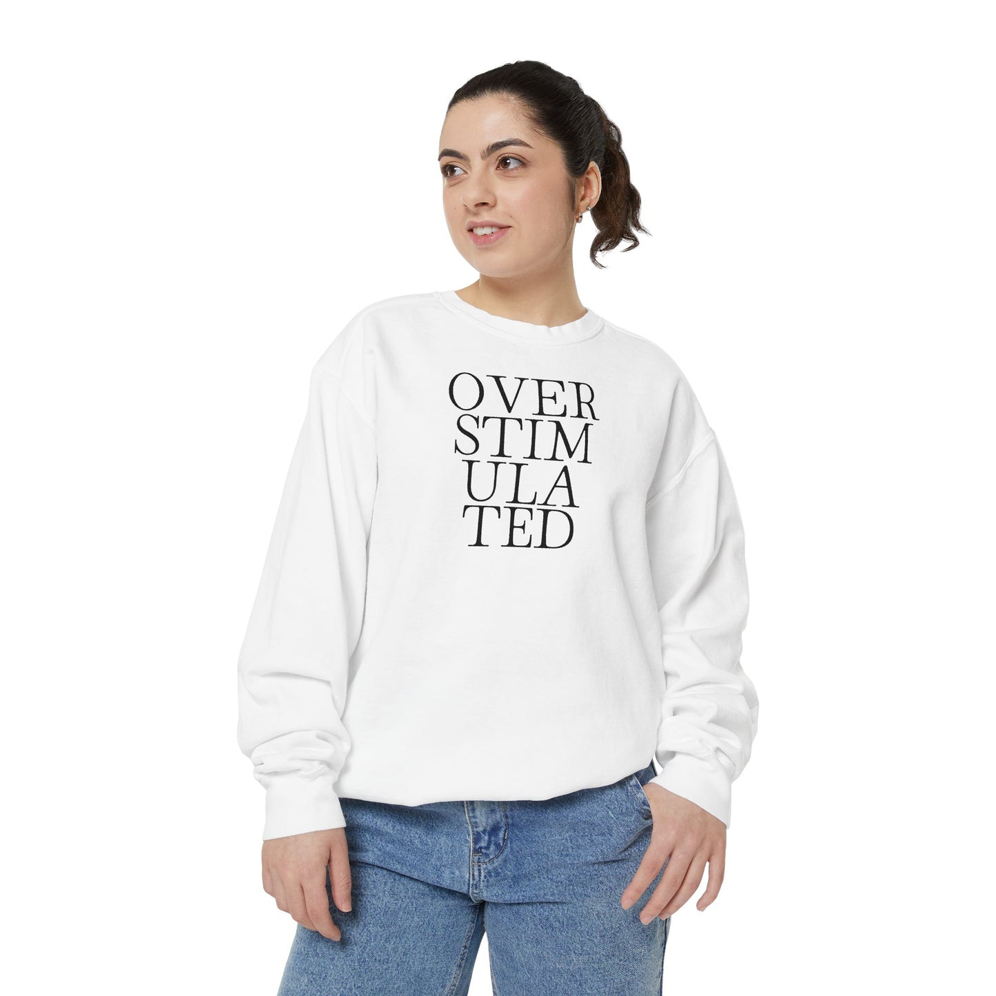 Oversimulated Text Sweatshirt — Minimalist Typographic Crewneck