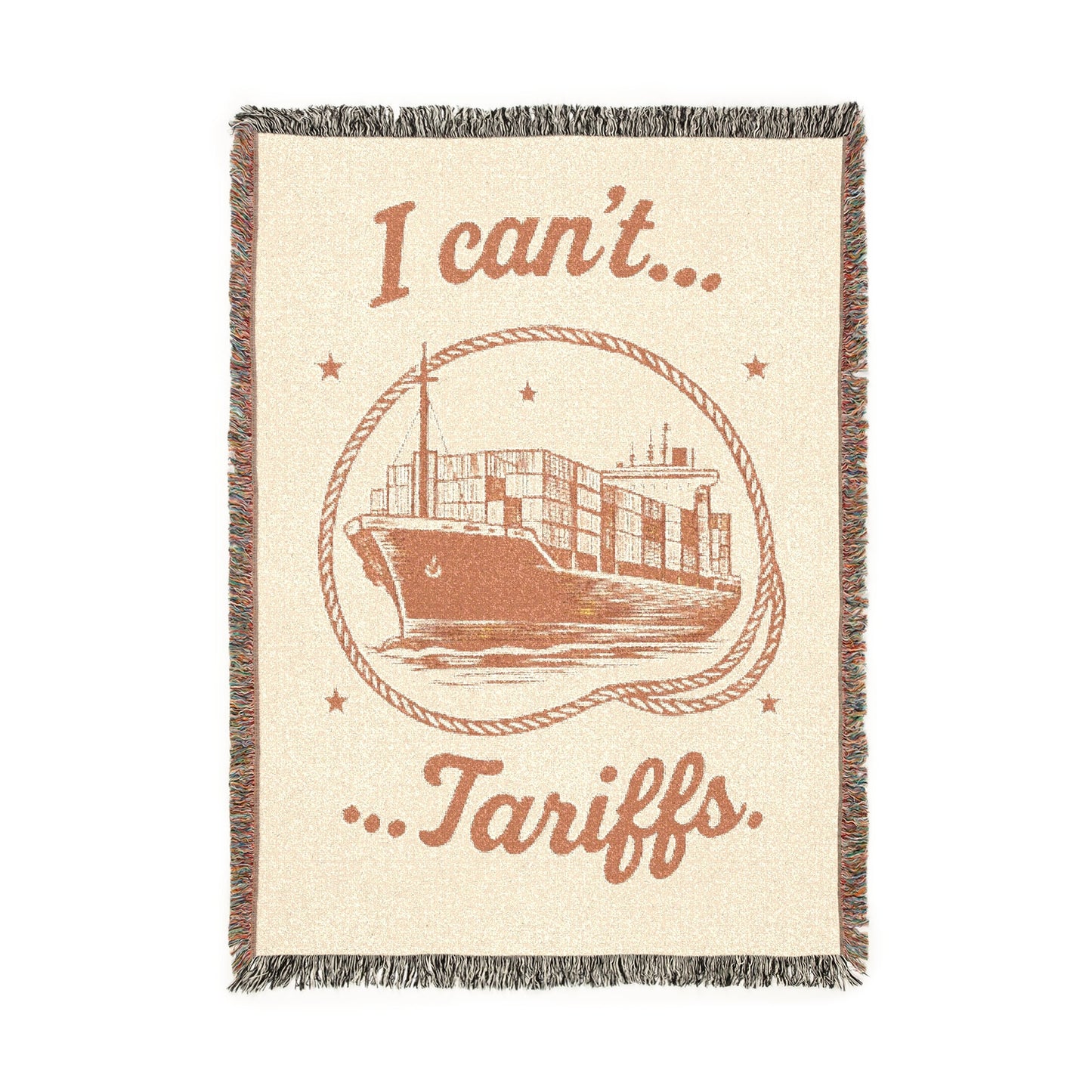 Woven Blanket — "I can't... Tariffs." Retro Ship Graphic Throw