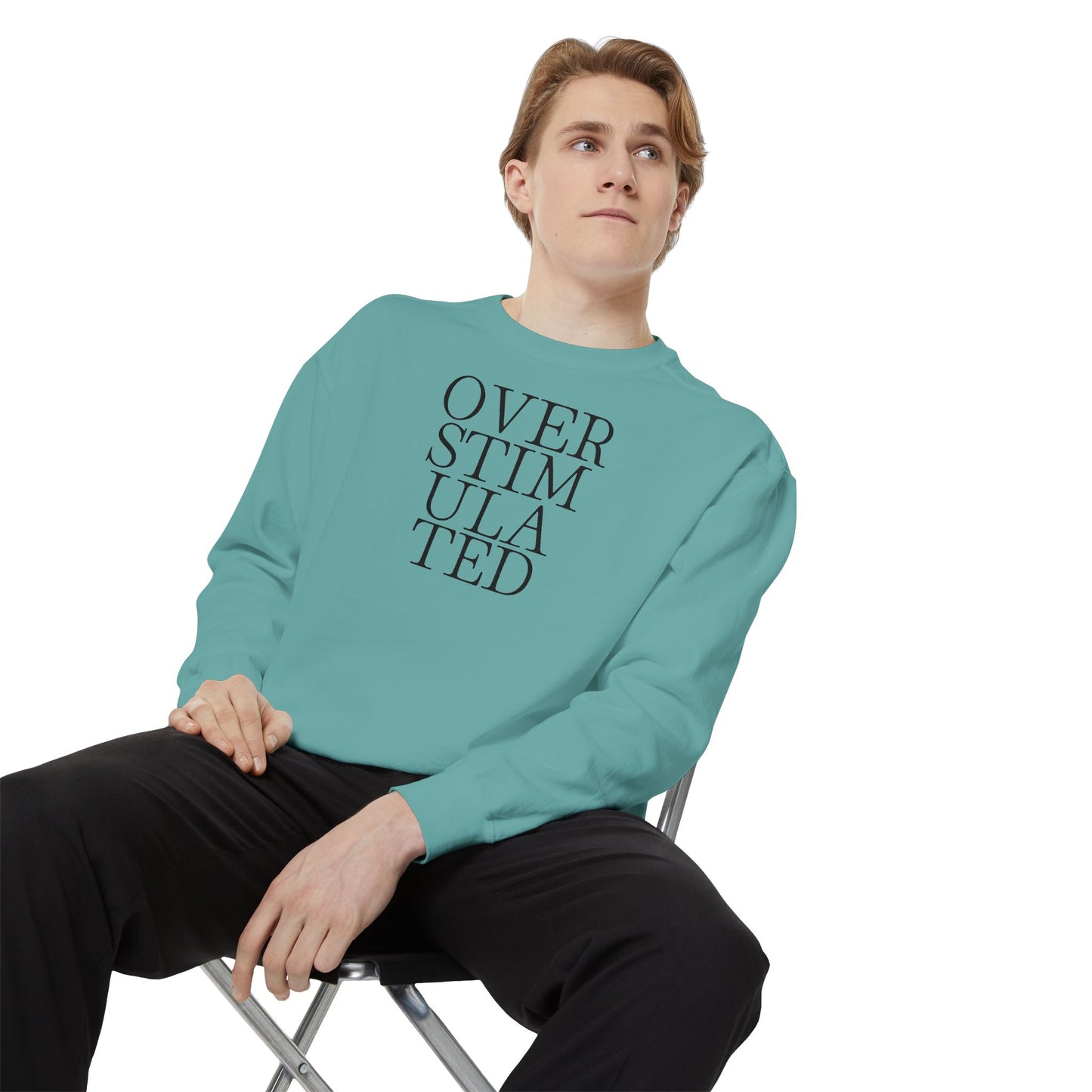 Oversimulated Text Sweatshirt — Minimalist Typographic Crewneck