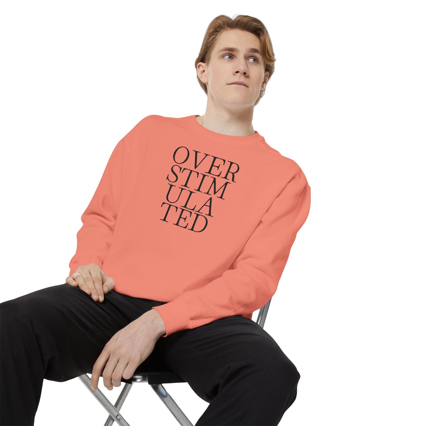 Oversimulated Text Sweatshirt — Minimalist Typographic Crewneck