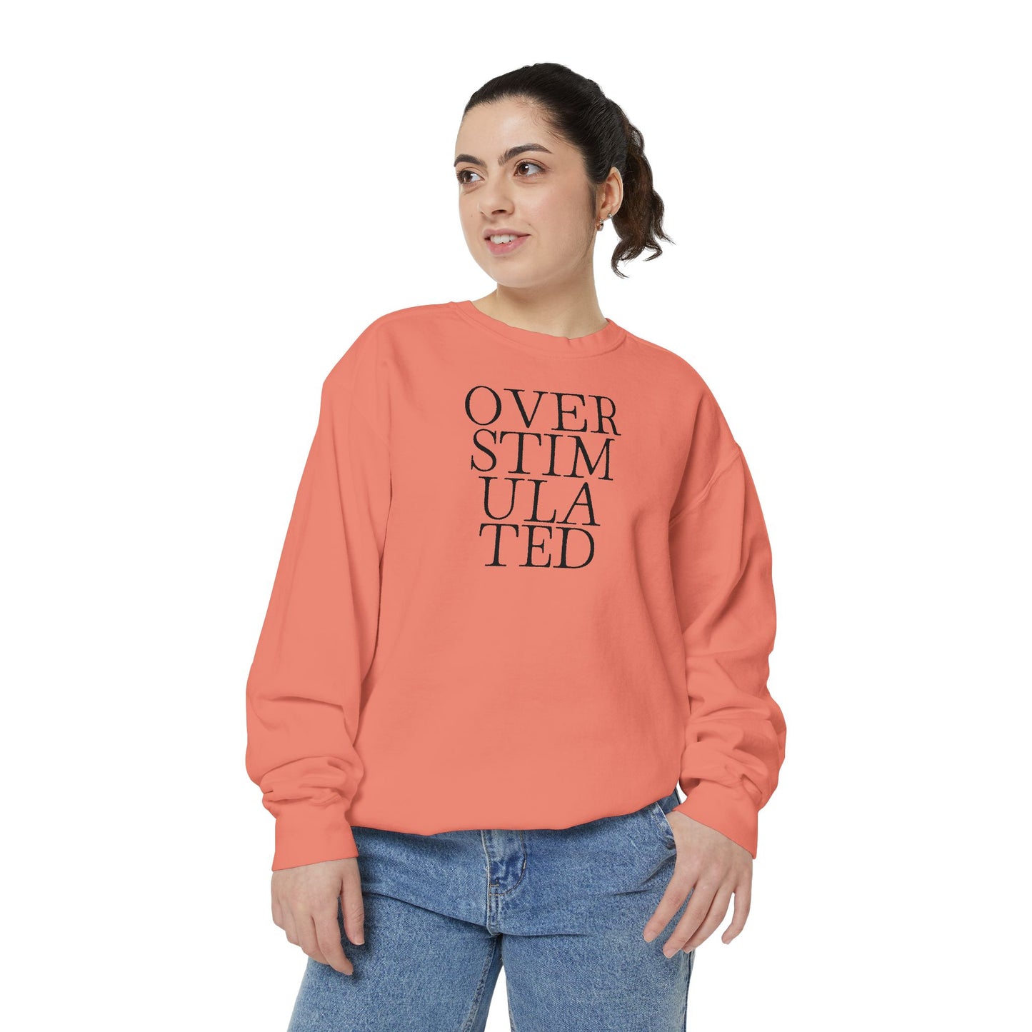 Oversimulated Text Sweatshirt — Minimalist Typographic Crewneck