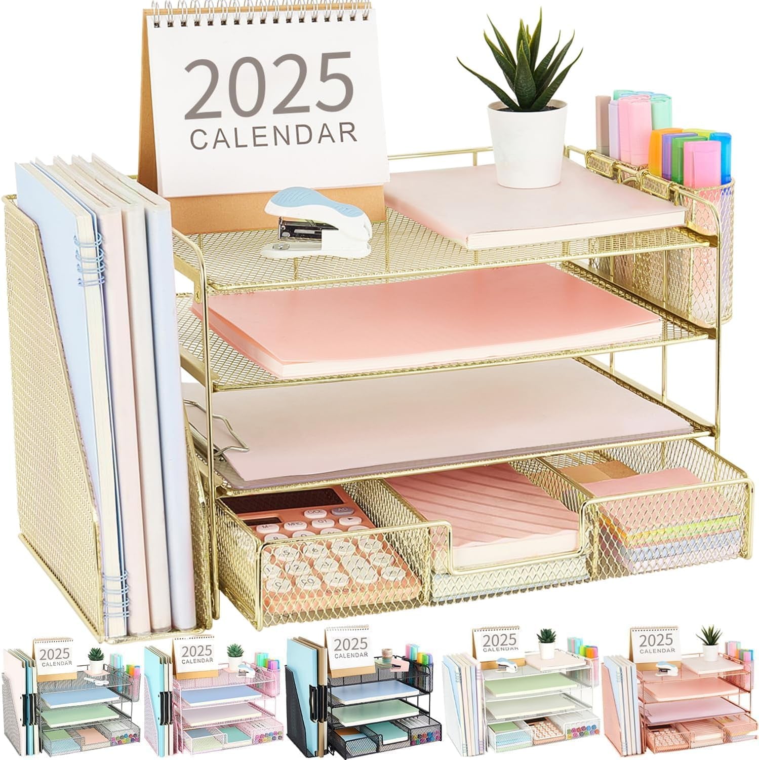 4 Tier Paper Tray Organizer With Drawer For Office Use-0