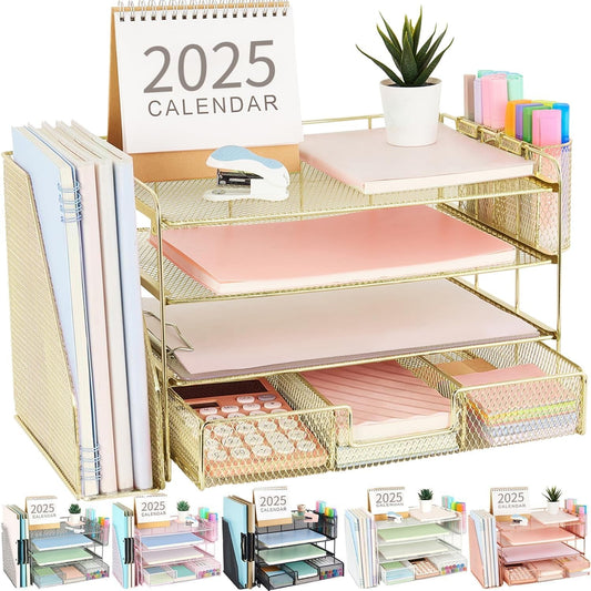 4 Tier Paper Tray Organizer With Drawer For Office Use-0