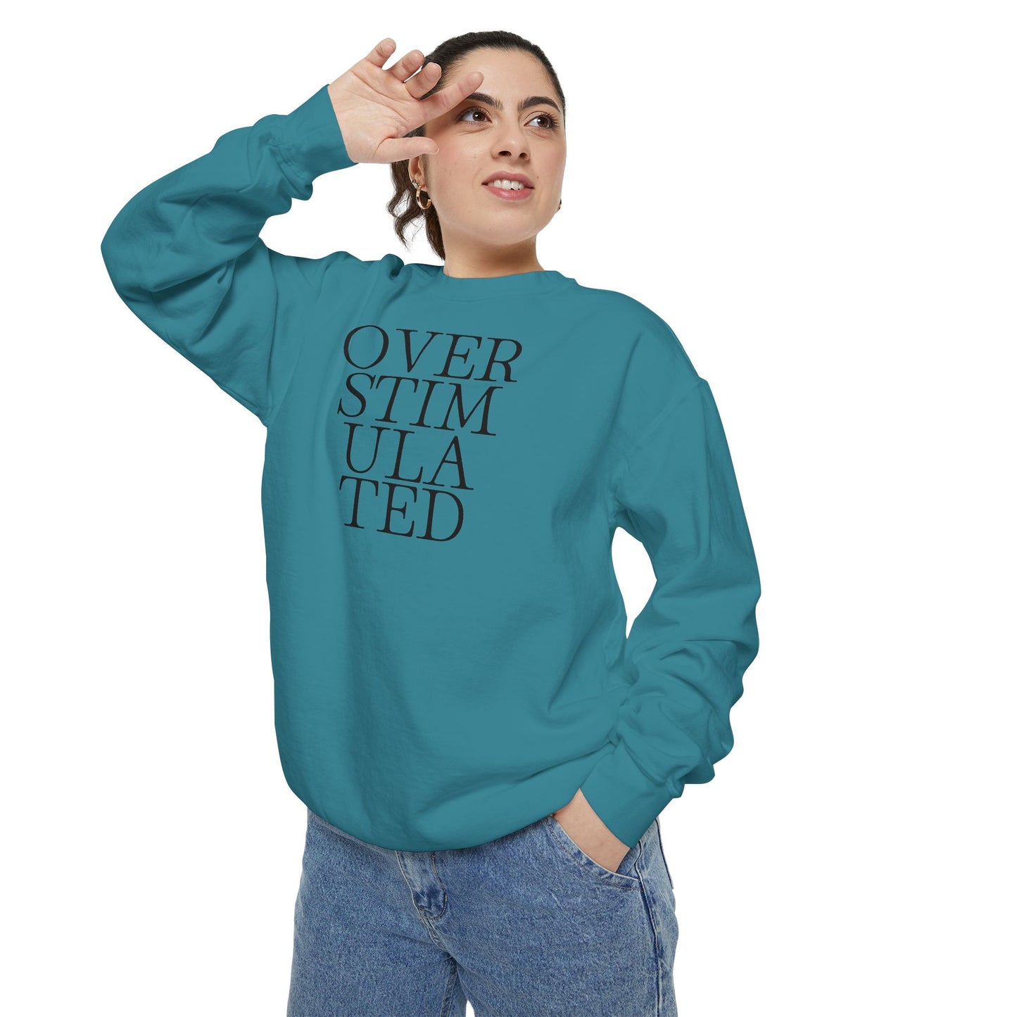Oversimulated Text Sweatshirt — Minimalist Typographic Crewneck