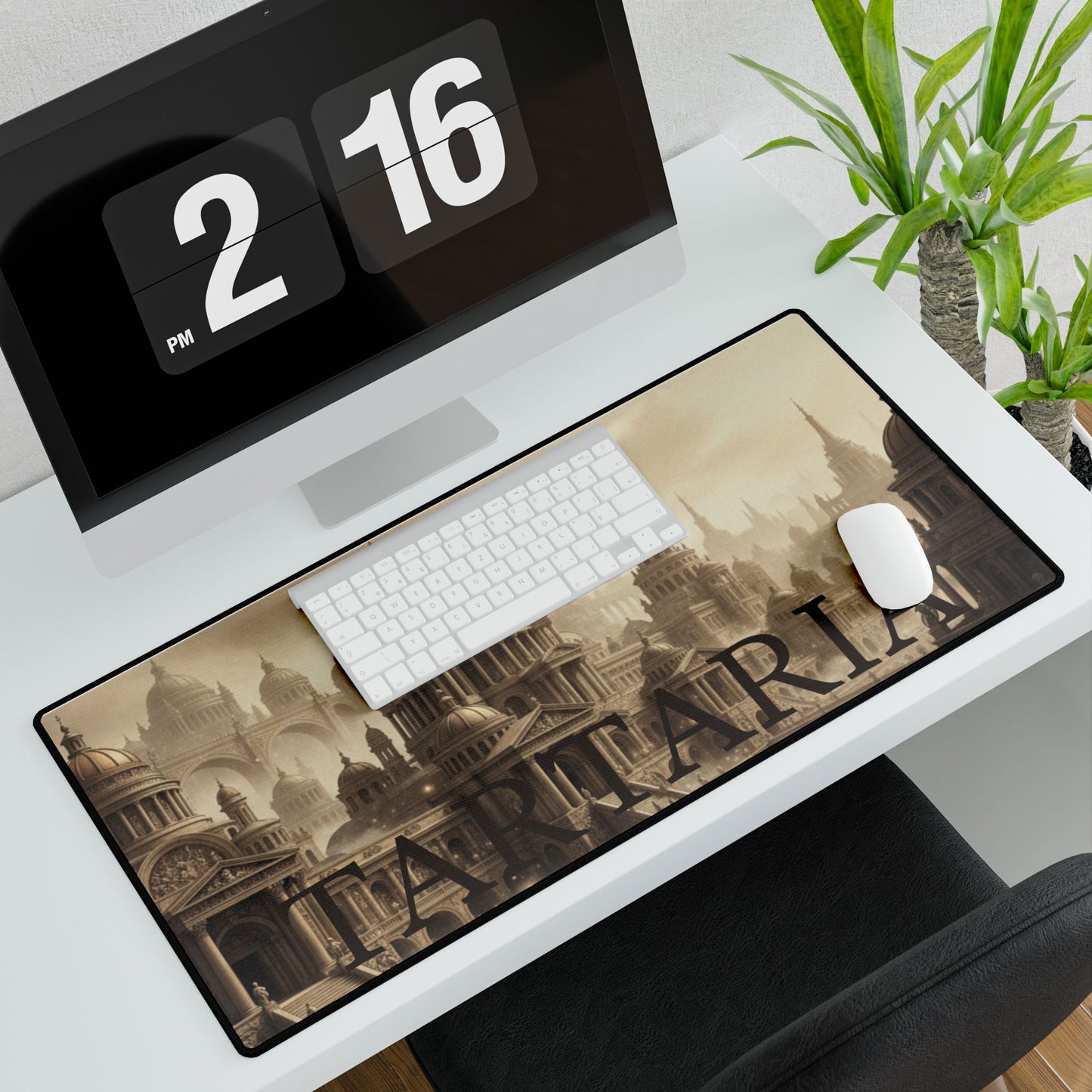 Tartaria Cityscape Desk Mat — Vintage Sepia Gaming/Workstation Mousepad