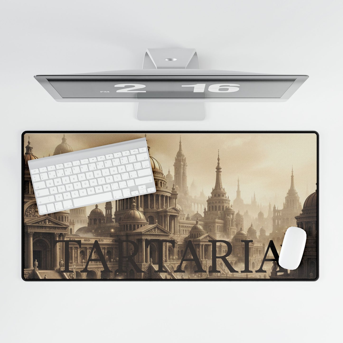 Tartaria Cityscape Desk Mat — Vintage Sepia Gaming/Workstation Mousepad