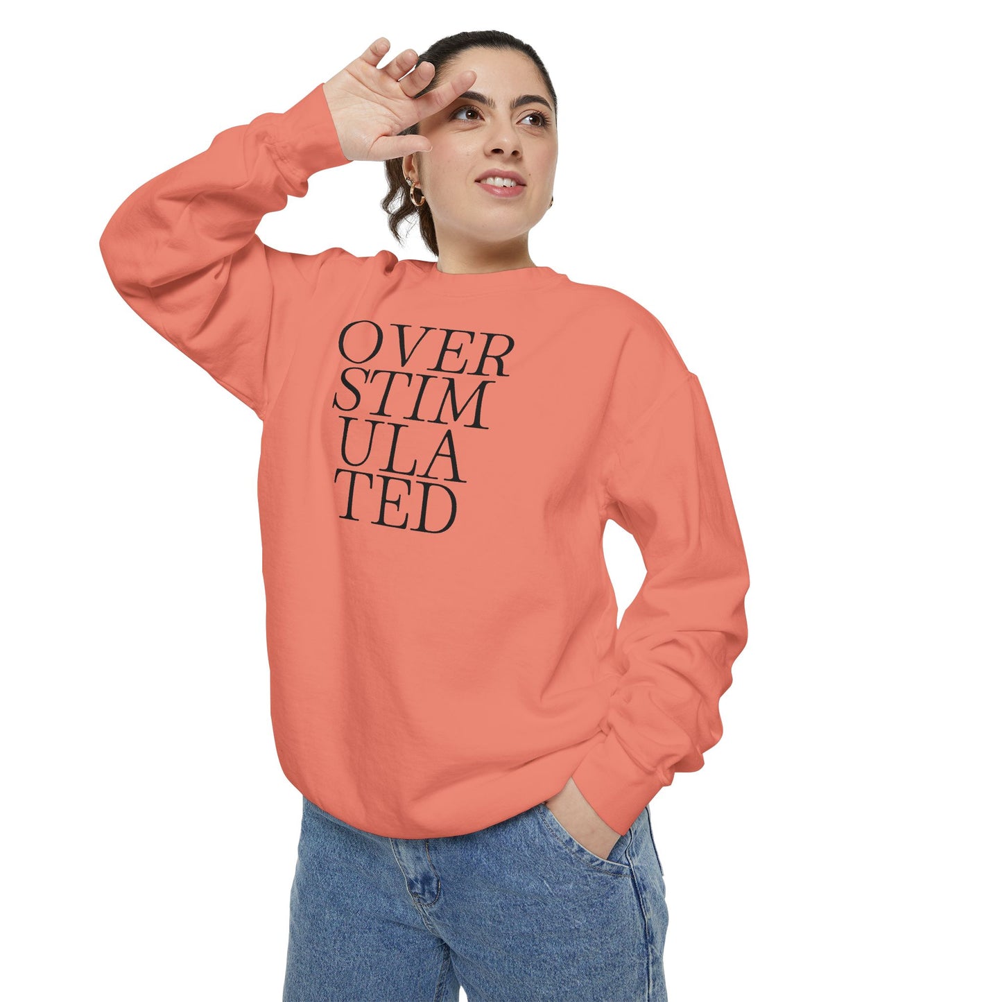 Oversimulated Text Sweatshirt — Minimalist Typographic Crewneck
